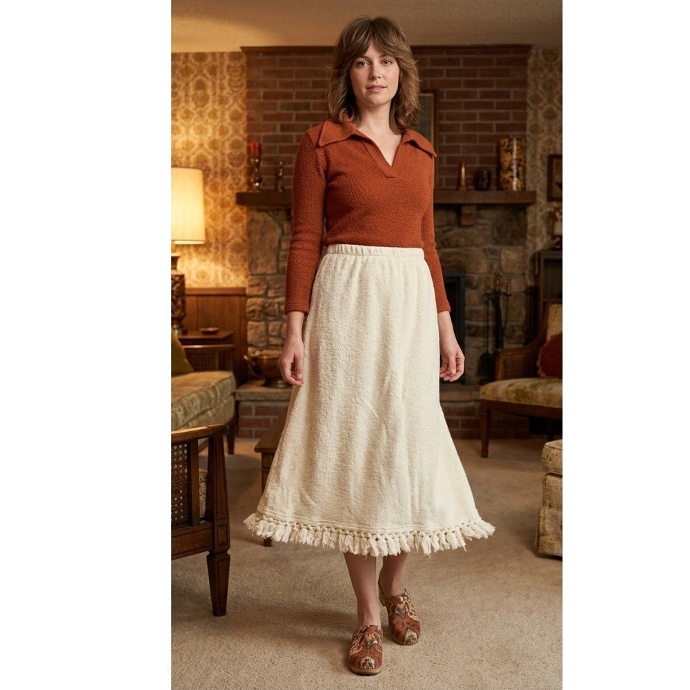 It's Pure Gould Sweater Skirt S-M 70s Vintage Heavyweight Tassel Fringe USA Boho